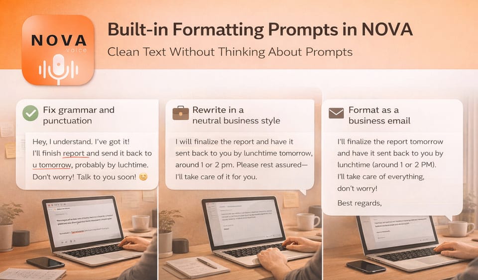 Built-in Formatting Prompts in NOVA: Clean Text Without Thinking About Prompts