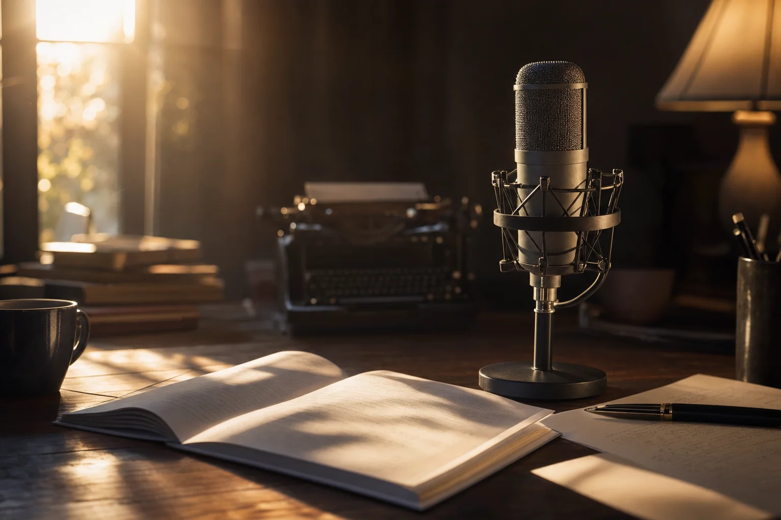 Best dictation software for writers — writer's desk with microphone
